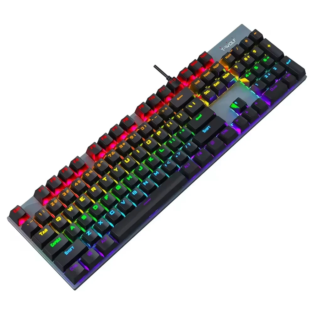 Russian T17 Mechanical Keyboard USB Wired Keyboard RGB Rainbow Light for Gaming Computer 104keys Ergonomics Multimedia Keyboard