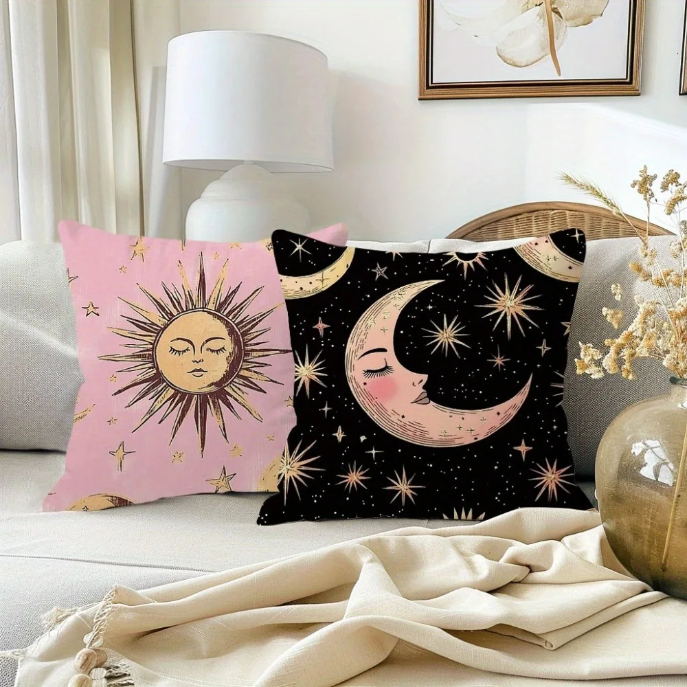 

2PCS Moon and Sun Printed Pillowcases for Cozy Decor Sofa Cushion Cover Home Bedroom Room Decorations
