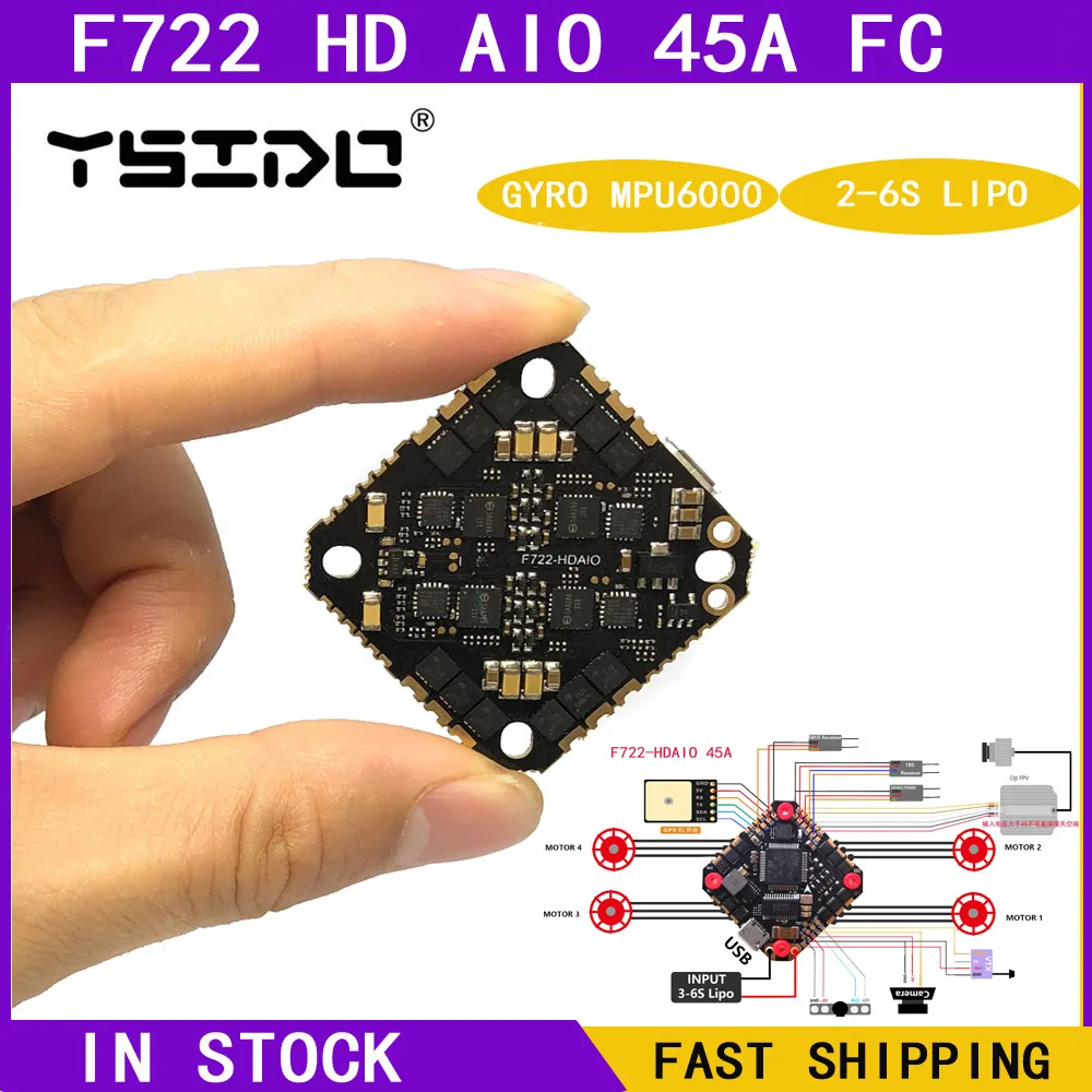 

NEWEST YSIDO F722 F7 45A AIO Flight Controller STM32F7X2 FC 2-6S LIPO 45A BEC For DJI Air Unit RC FPV Quadcopter Drone Whoop