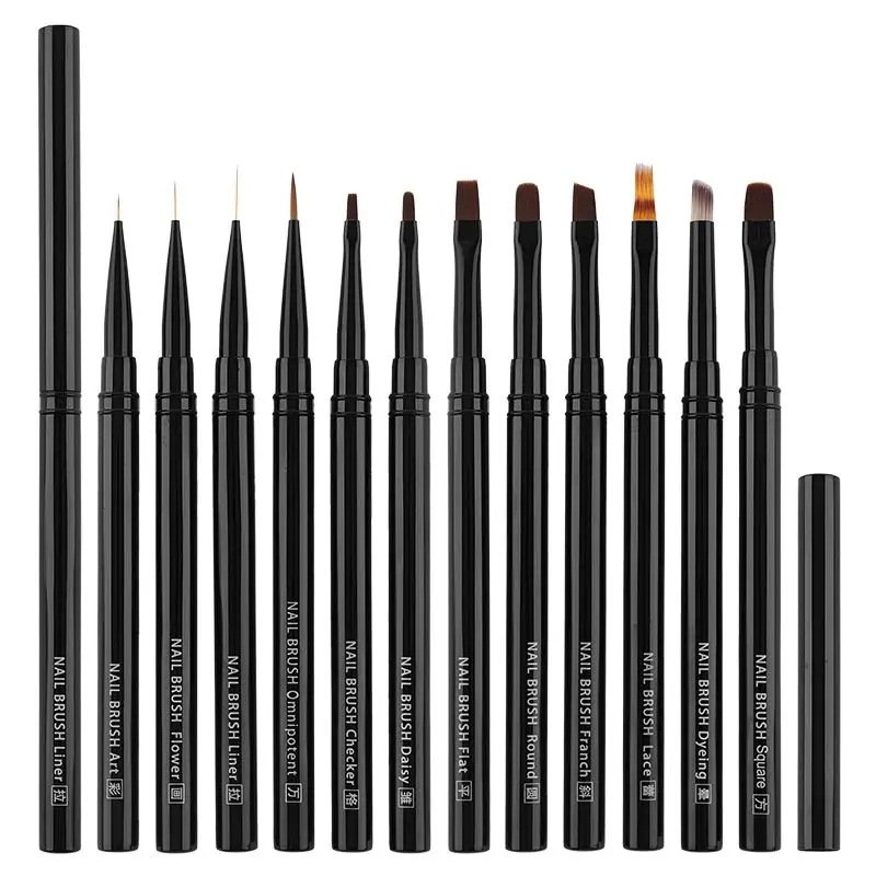 12 Stijl Zwart Metalen Handvat Nail Art Pen Borstel Kleurpen Ronde Lichttherapie Pen Halo Pen Nageltekenpen Bloem Pen