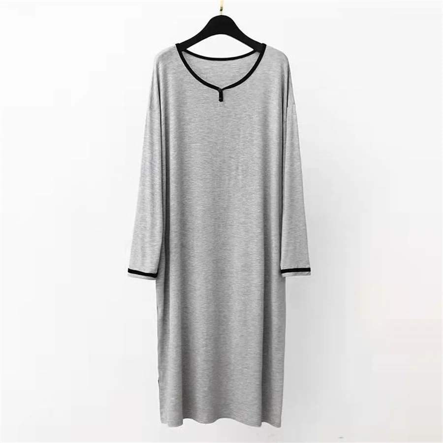 2024 Spring Summer Men Modal Shower Robes Long Sleeve Pajamas Mid-length Thin Bathrobe Plus Size Man Loose Homewear Sleep Dress