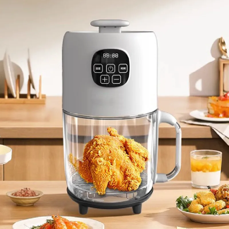 Friggitrice ad aria 2L vetro visivo bianco facile da pulire Touch vetro per ufficio domestico di piccola capacità tocco intelligente a bassa potenza