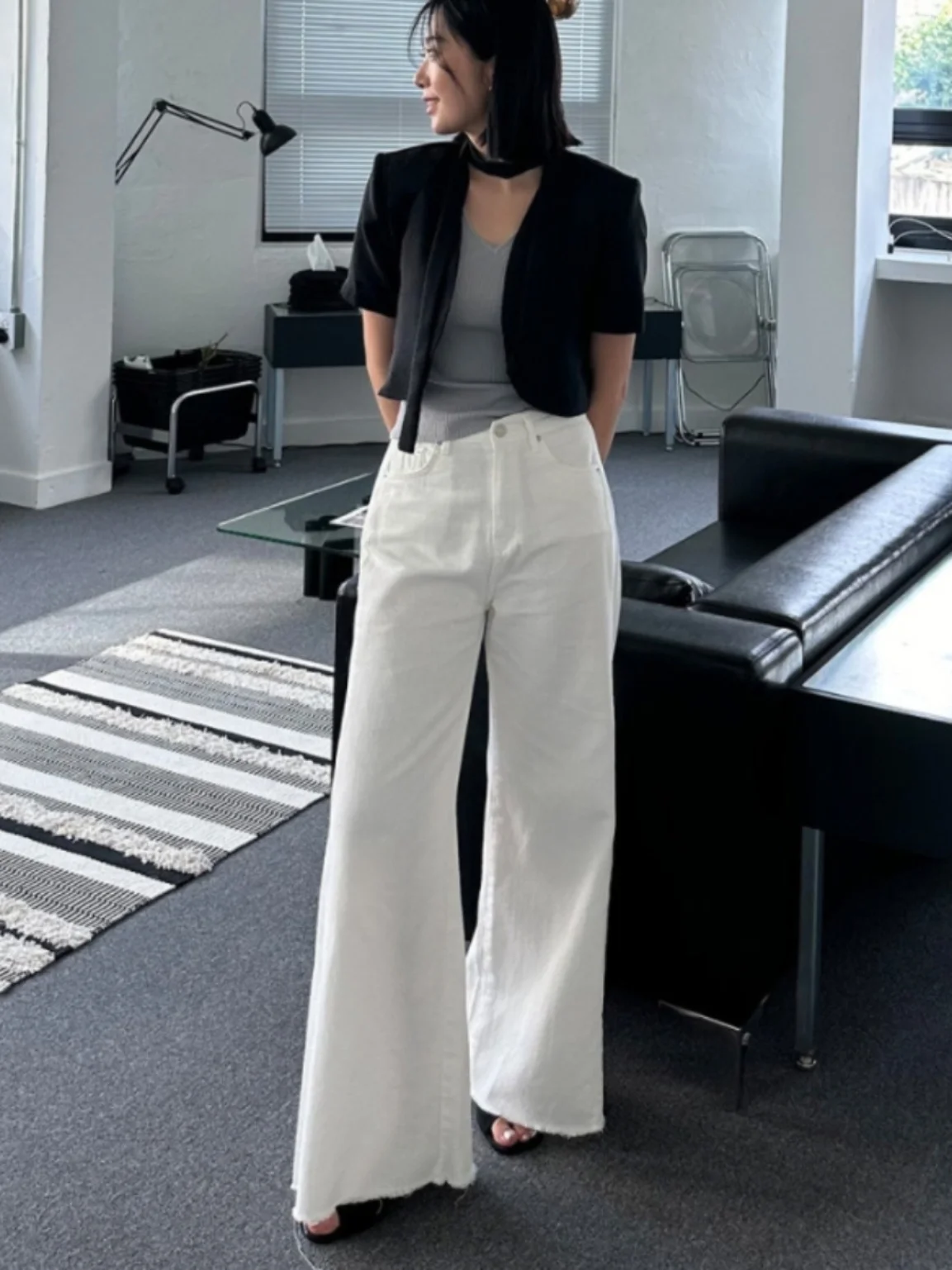 Retro Hohe Taille Breite Bein Jeans frauen Lose Abnehmen Spleißen Micro Ausgestelltes Lange Hosen Trendy Denim Hosen Herbst Saison