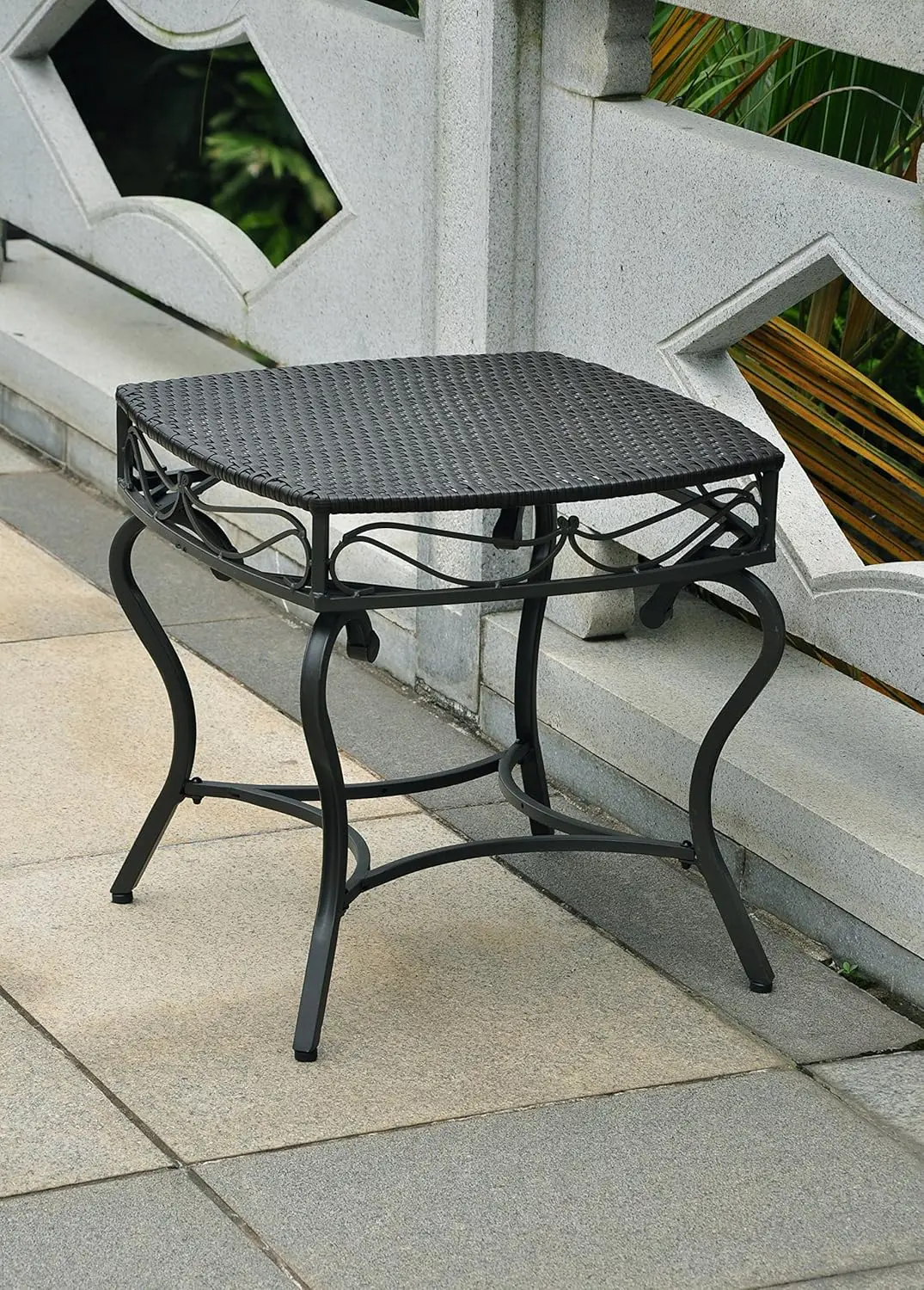 

Wicker Resin/Steel Patio Side Table in Black Antique Finish