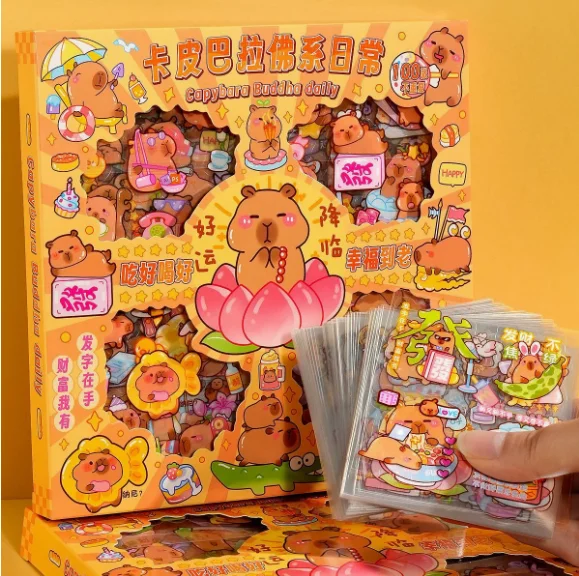 Hello Kitty Sanrio Non-Repeating 100-Piece Sticker Set Cinnamoroll Kuromi Waterproof Stationery Sticker Gift Box Birthday Gift