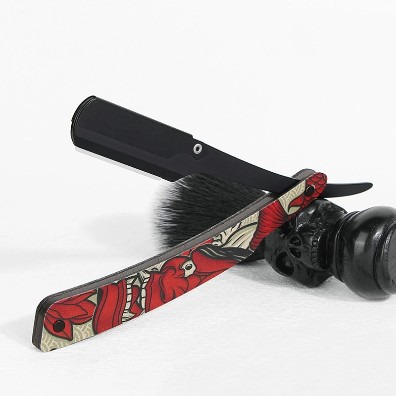 

Stainless Steel Straight Edge Razor Painted Beard Eyebrow Hair Trimmer Portable Manual Folding Shaver Men Shaving Tools Y1021