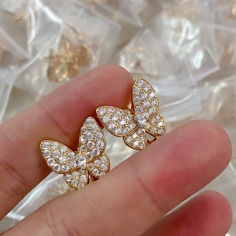 Fashionable 925 sterling silver full diamond butterfly earrings suitable for women's wedding luxury jewelry accessories