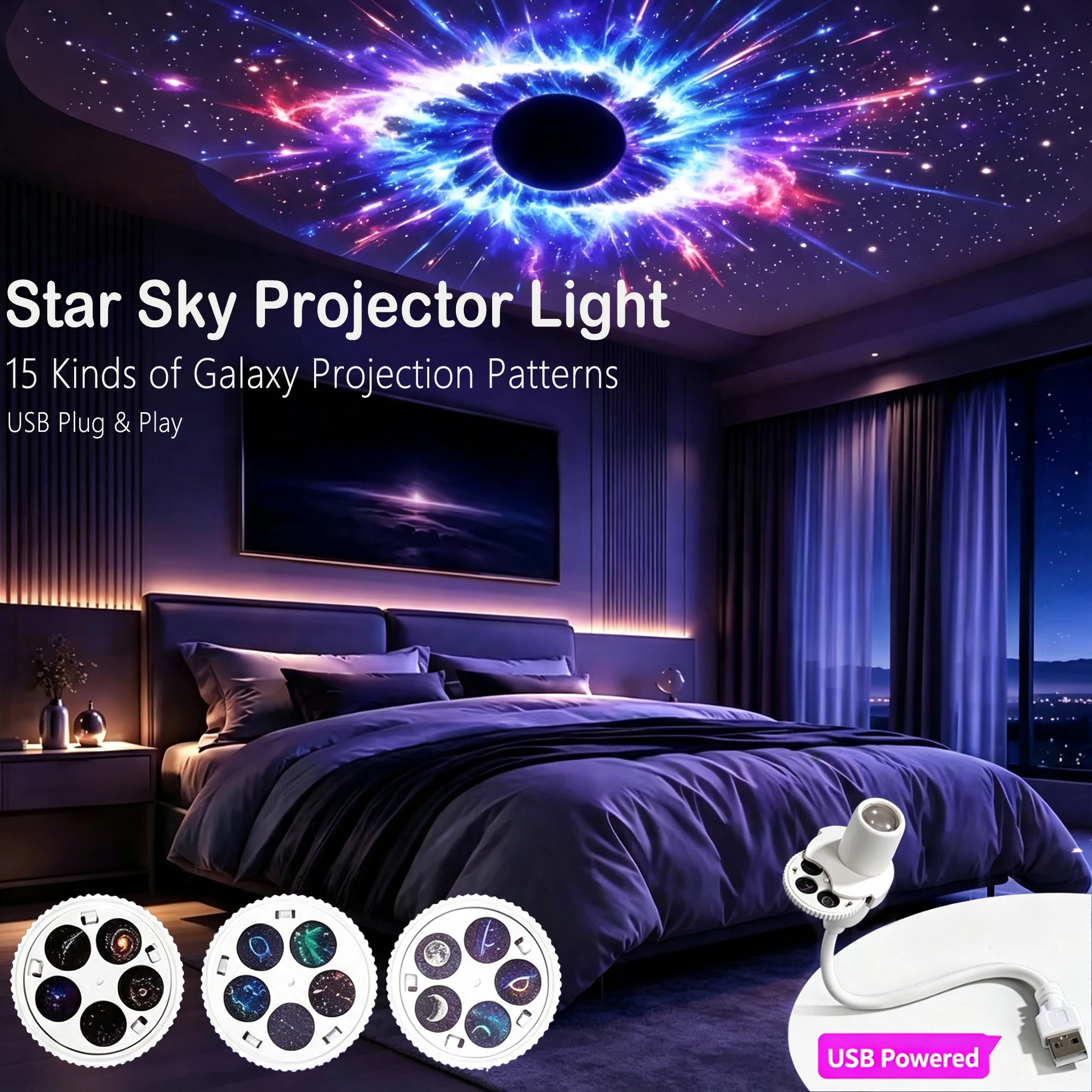 5/10/15pc Starry Sky Projector Light 360° Adjustable LED Night Light Nebula Galaxy Moon Saturn Planet Patterns Atmosphere Lamp