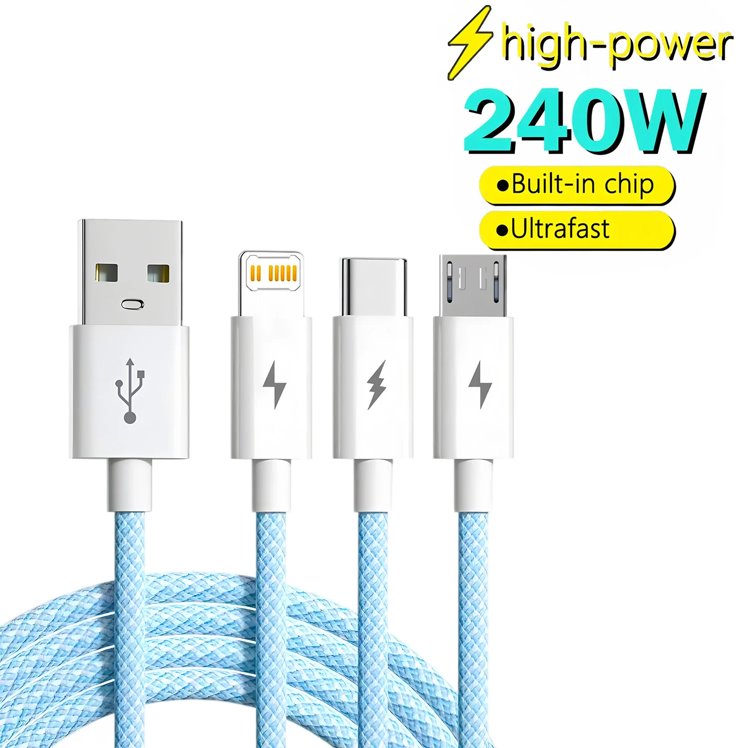 

3 In 1 100w Transparent Fast Charging Cable Type C Usb Micro For Huawei OPPO Vivo Samsung Xiaomi Pilot Lamp Charger Usb C 6A