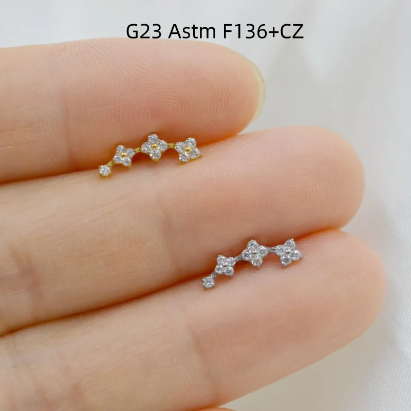 10pcs Body Jewelry G23 Titanium CZ Lip Labret Bar Ear Helix Cartilage Tragus Rook Bar Stud Body Piercing Jewelry Shine