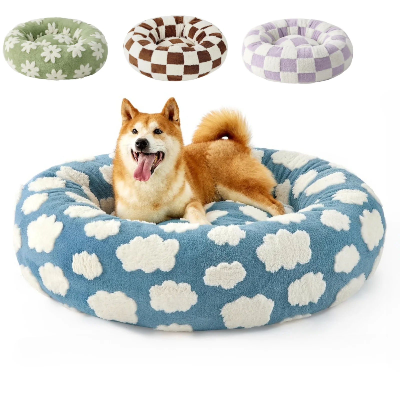 

Small Large Dog Bed Round Cat Beds for Indoor Cats Calming Pet Beds Modern Beds with Jacquard Shaggy Plush & Anti Slip Bottom ﻿