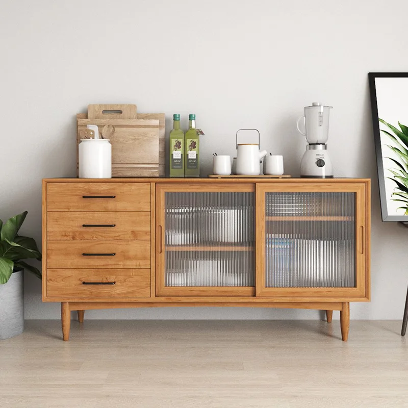Solid wood dining side cabinet, small living room home multi-functional storage