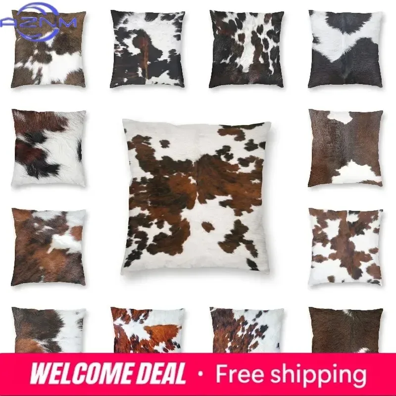 Faux Fur Modern Cowhide Texture Pillowcover Decoration Animal Hide Pattern Skin Leather Cushion Cover Throw Pillow Printing