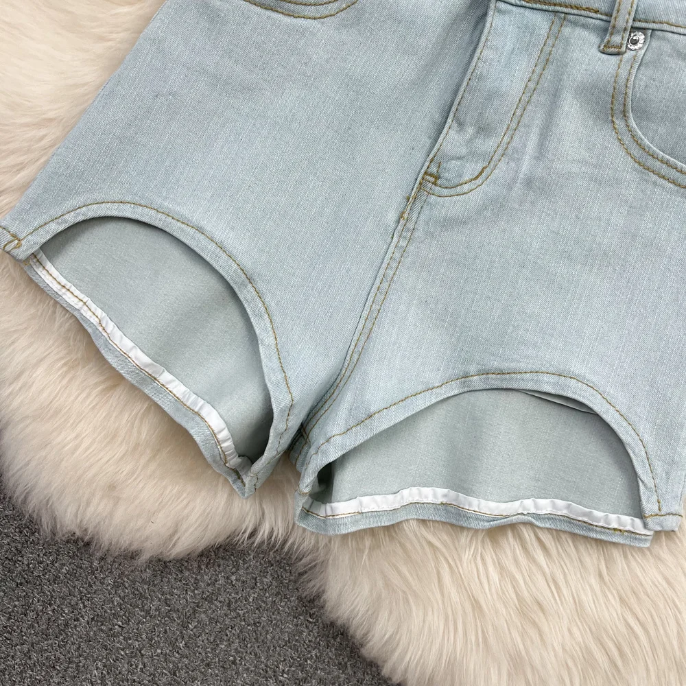 Mini Short en Denim Sexy pour Femme, Pantalon Ultra Court, Ligne A, Jambes Larges, à la Mode, Collection Été 2024