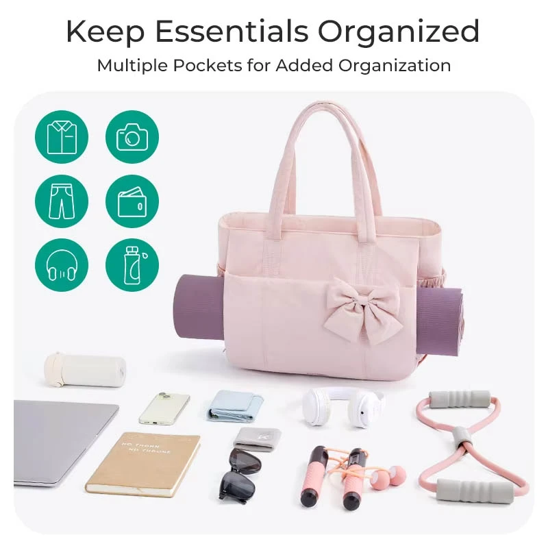 

Padded Tote Bag With Bow Casual Quilted Padded Women Shoulder Bags Fit 15.6in Laptop Large Capacity Yoga Gym Bags