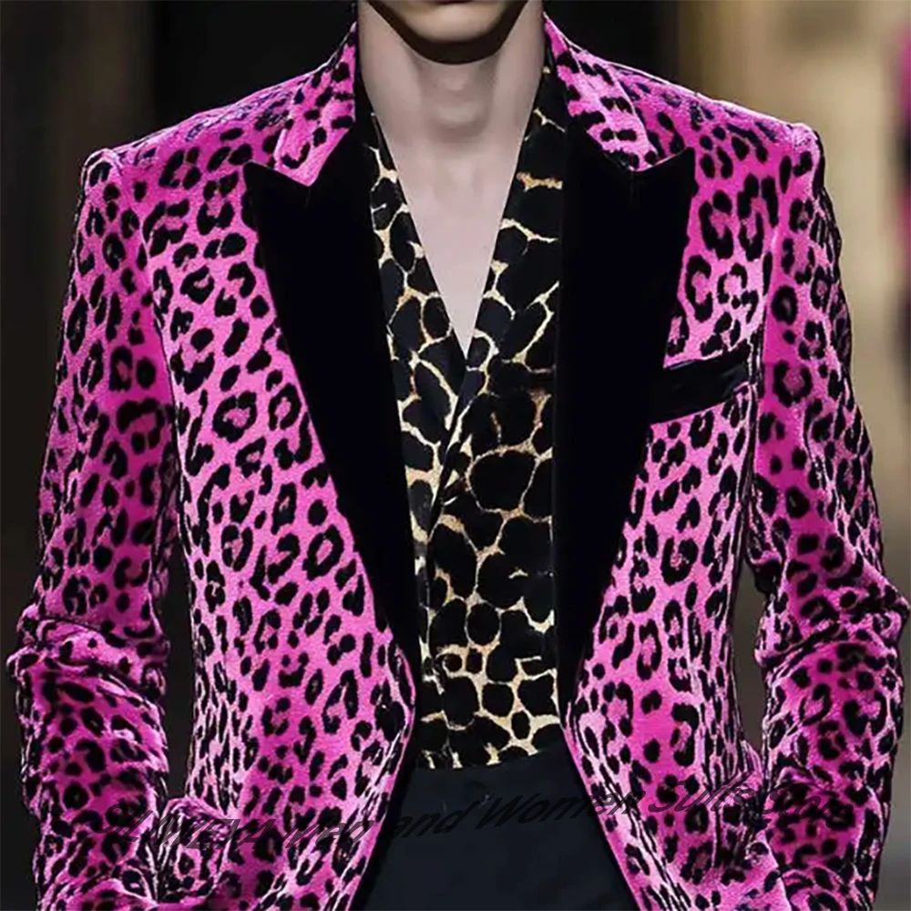 Leisure Leopard Print Wedding Suits for Groom Peaked Lapel Tuxedos Single Breasted 2 Pcs Jacket with Pants Business Customized