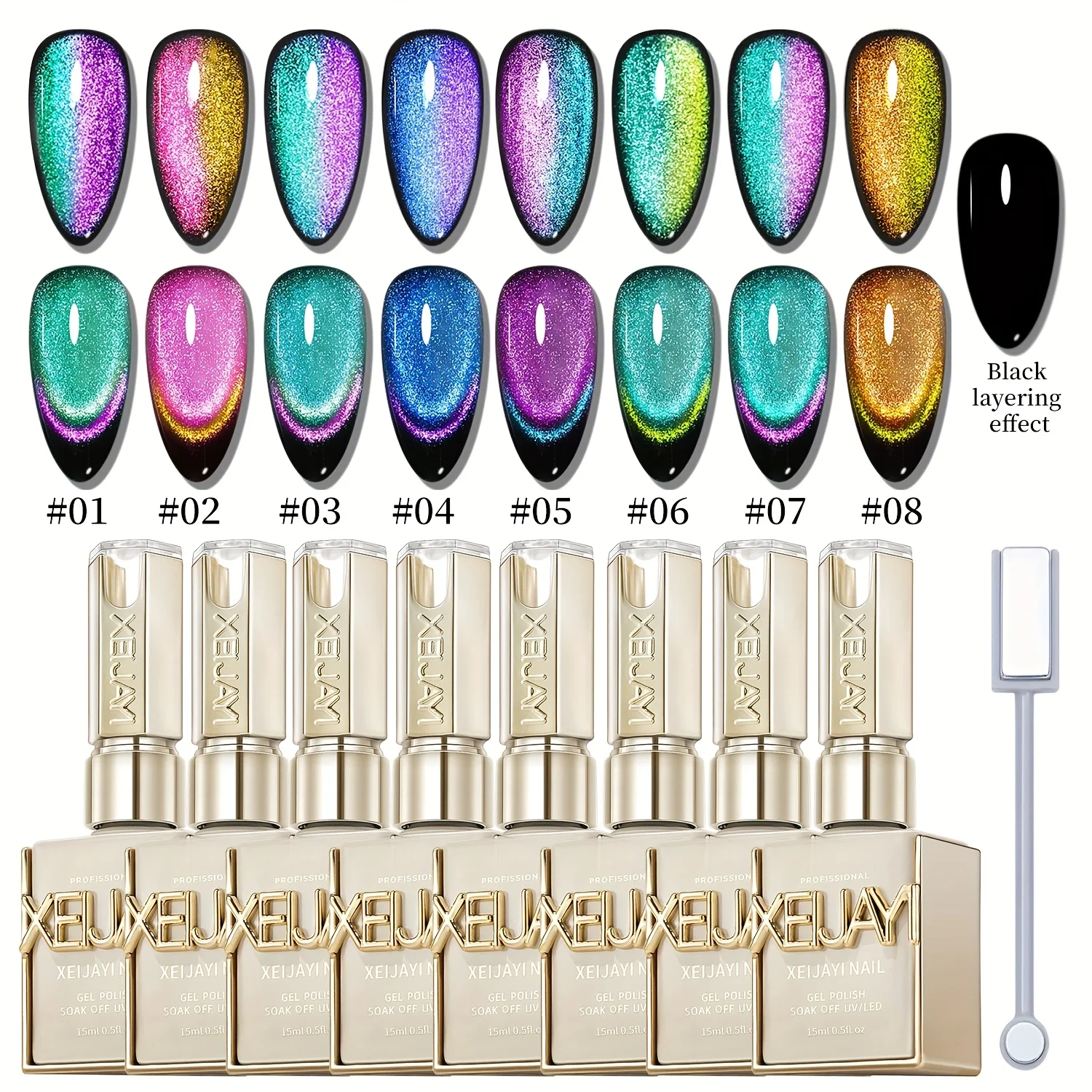 

8 шт., 15 мл, набор лаков для ногтей «кошачий глаз», содержит магниты, светоотражающий магнитный гель для ногтей «кошачий глаз», замачиваемый УФ-светодиодный гель для салона женских ногтей