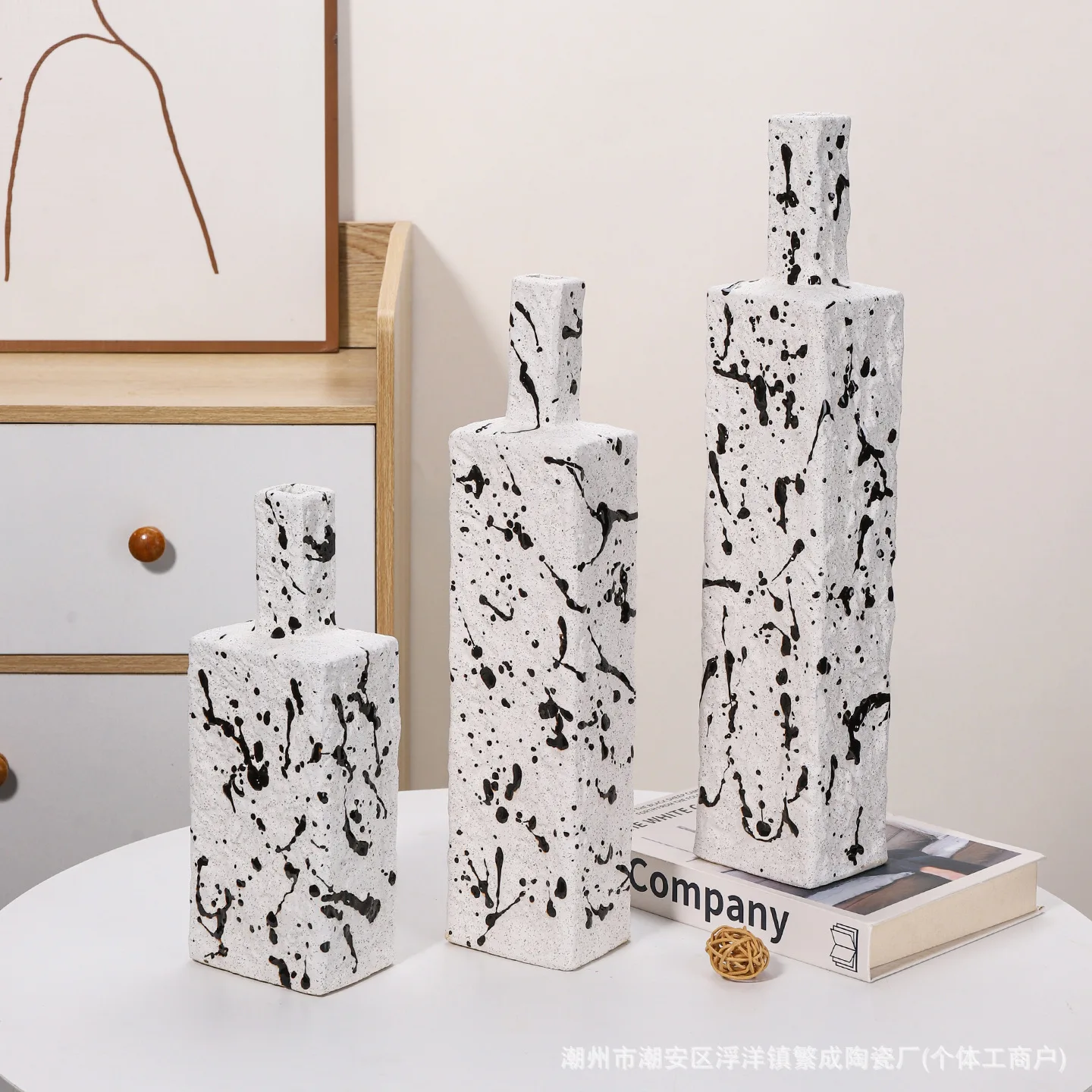 

HYS ceramic square body ink color handmade vase living room bedroom flower arrangement dried flower peony dining table
