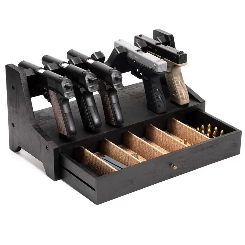Estante de pistola negro de 17 pulgadas hecho de madera para M4 M1911 Glock G17 G19 G22 G43X 1911 USP Sig Sauer P226, accesorio táctico de caza