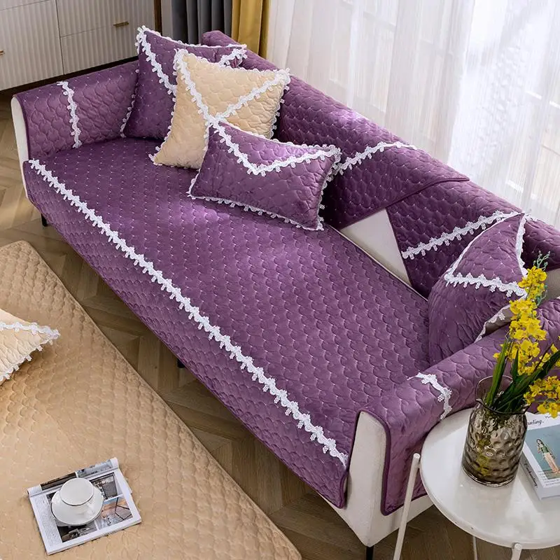 

Фиолетовая универсальная накидка на диван из флиса, зимняя, противоскользящая, плюшевая, из искусственной кожи, в простом современном стиле, для декора гостиной