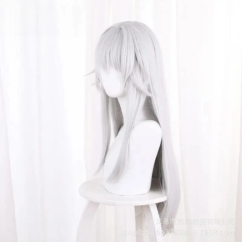Honkai Star Rail クララ コスプレウィッグ - 耐熱性のあるシルクのようなロングシルバーホワイトストレートヘア、彼女のメカニカルガールルックコスプレ用
