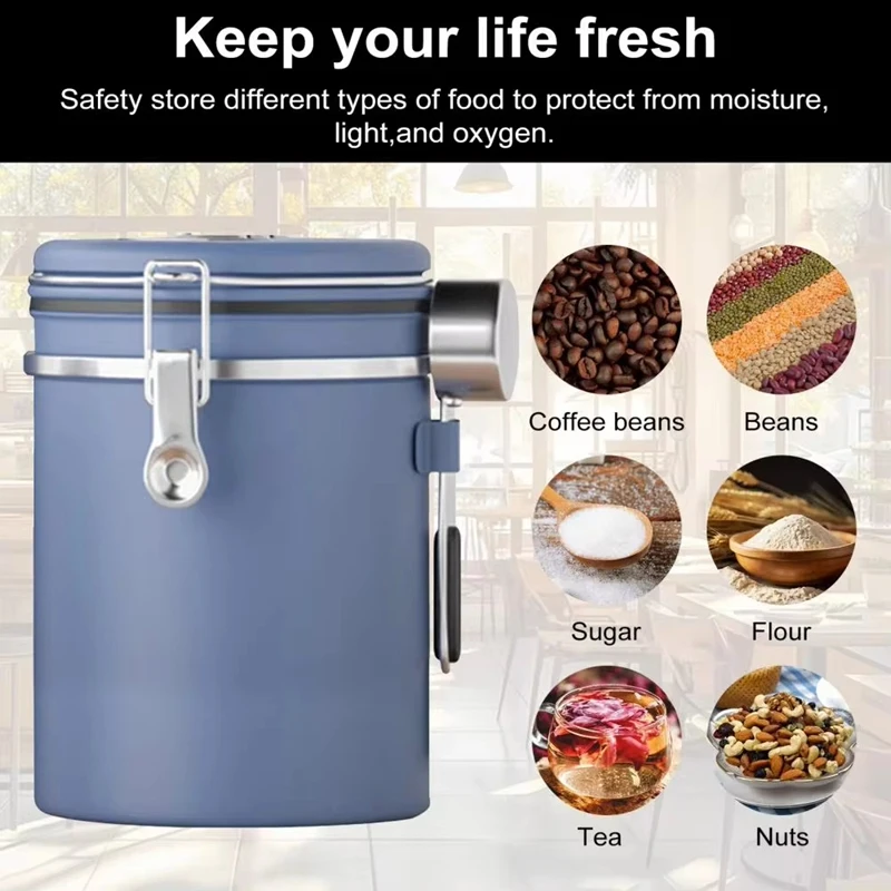 HOT SALE 1800ML Stainless Steel Coffee Canister Airtight Container With Date Tracker Measuring Spoon Freshness Lock Kitchen