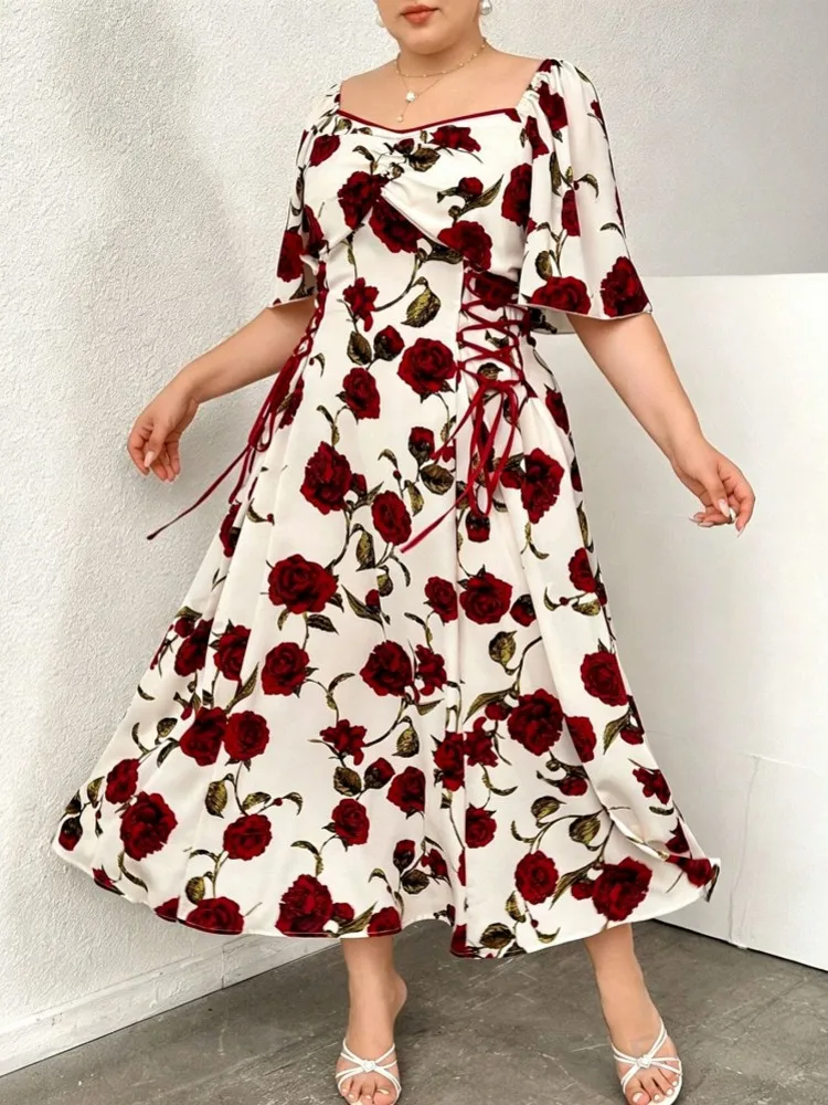 

L-4XL Plus Size Clothes Dresses Women Robes Spring Summer Short Sleeve Street Style Casual 3XL 4XL Big Size Maxi Dress Oversized