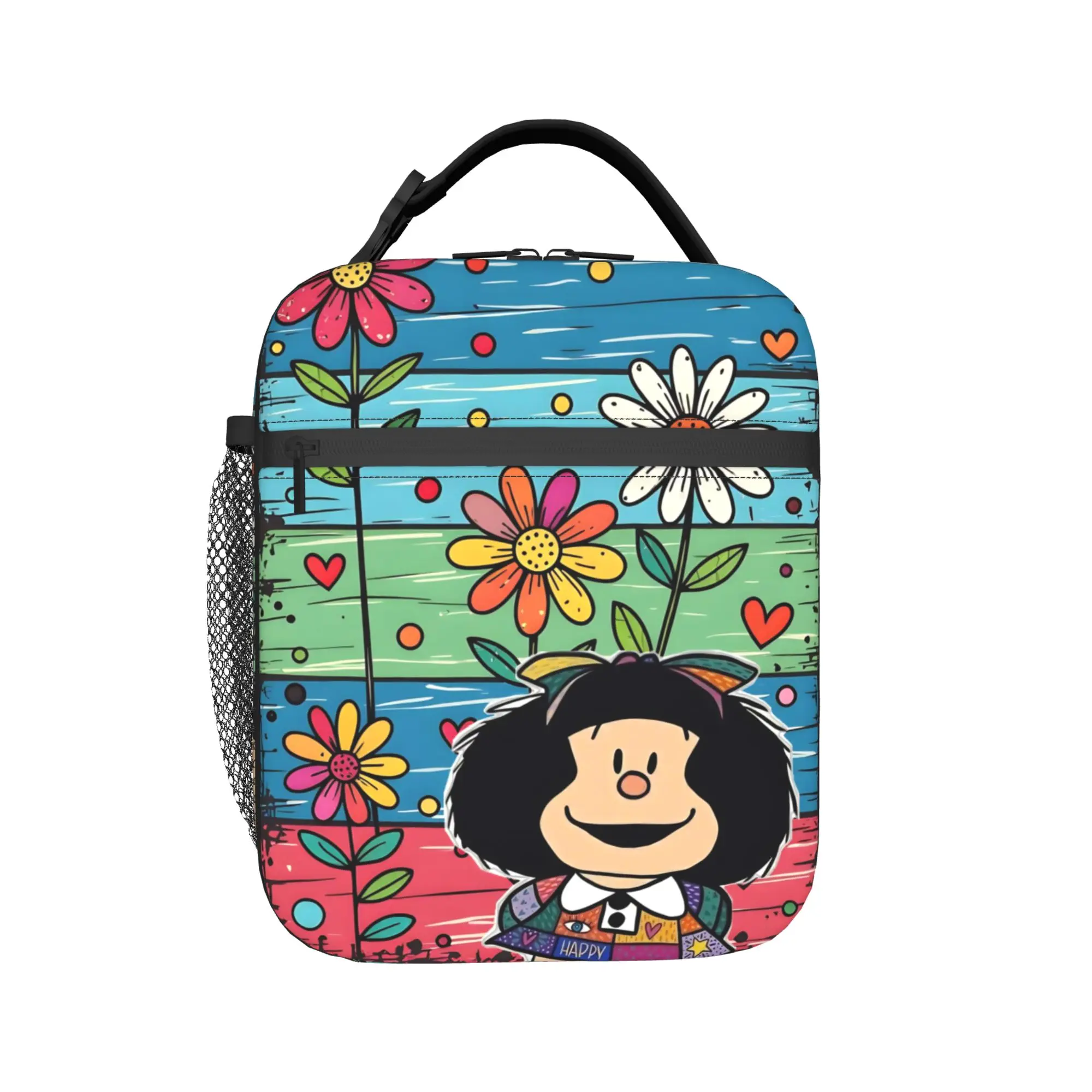 Mafaldas Cartoon Flowers Insulated Lunch Bags Cooler Bag Reusable,Meal Container  Large Tote Lunch Box for Men Women School