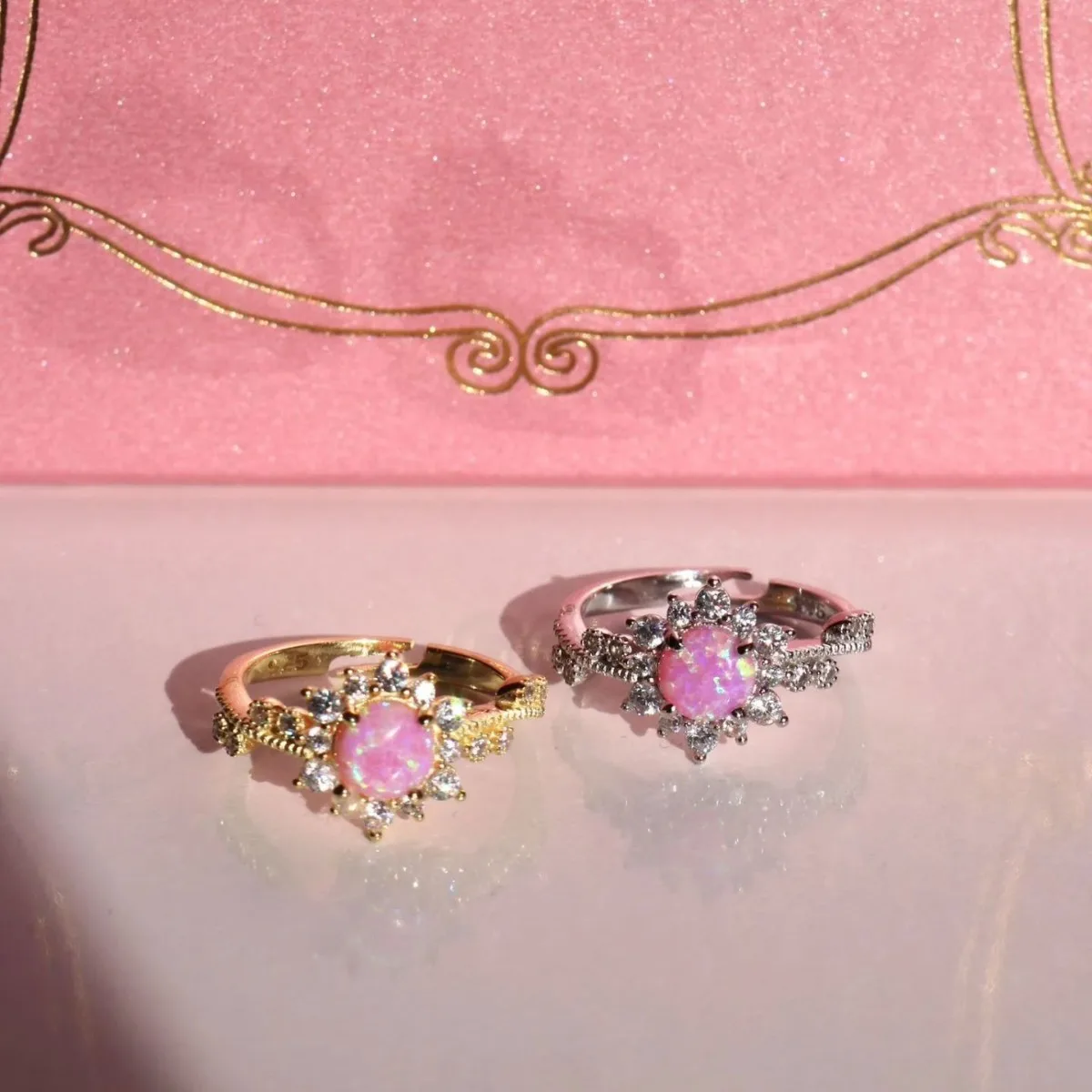 

Dopamine Opal Sun Star Ring with Micro Inlaid Zircon for Women Gift Gold Plated Color Preserved