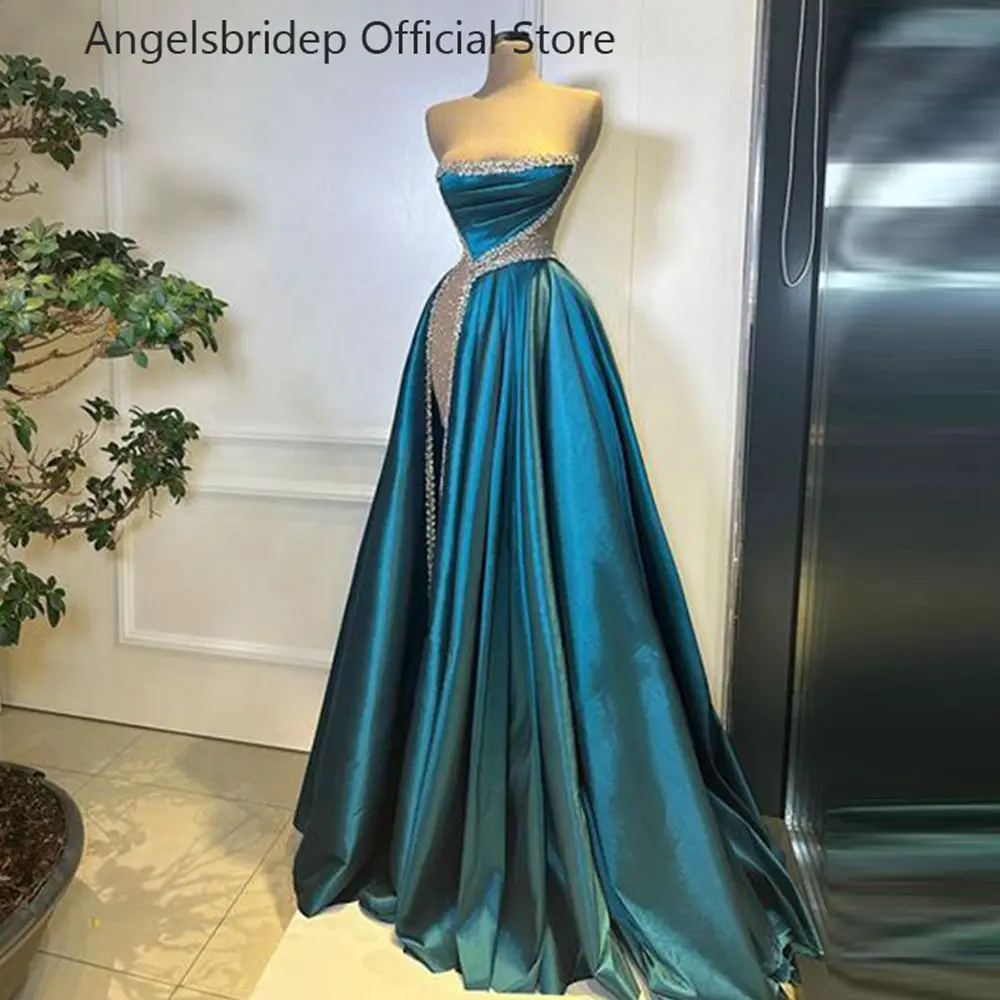 

Angelsbridep Elegant Strapless Prom Dress A-line Evening Gowns Sparkly Beadings Slit Party Graduation Dresses Vestido De Noche