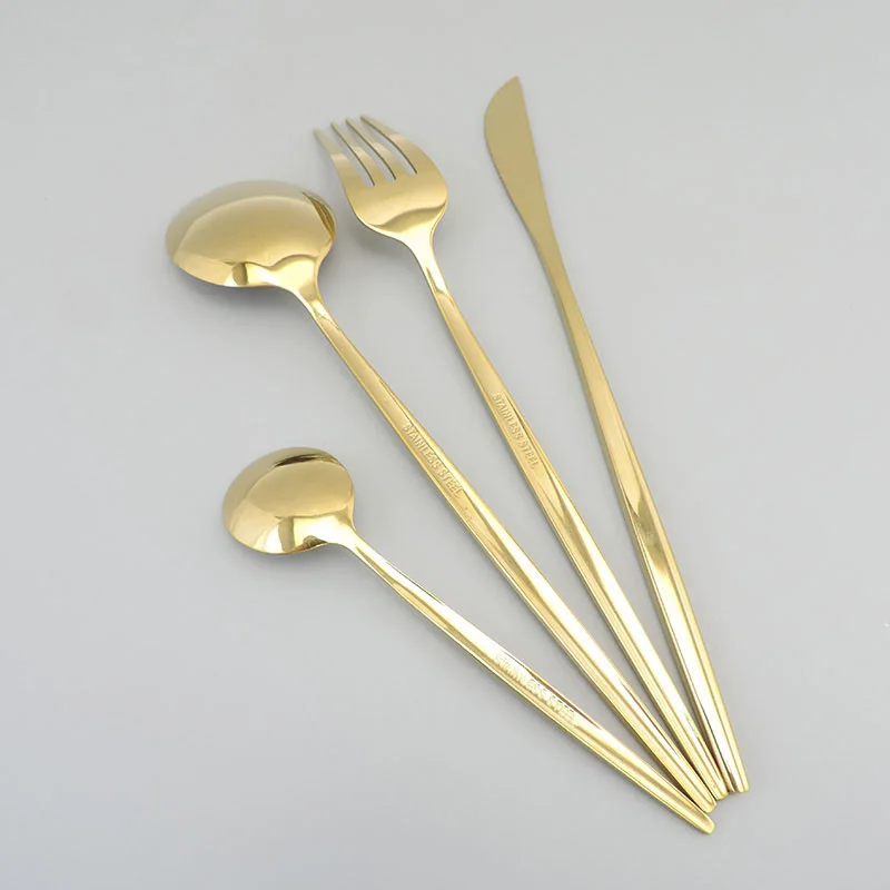 Mirror Golden silver Stainless Steel tableware Cutlery Dinner Dinnerware Children\'s Fork Knife Soup Dessert Ice Spoon fork K5