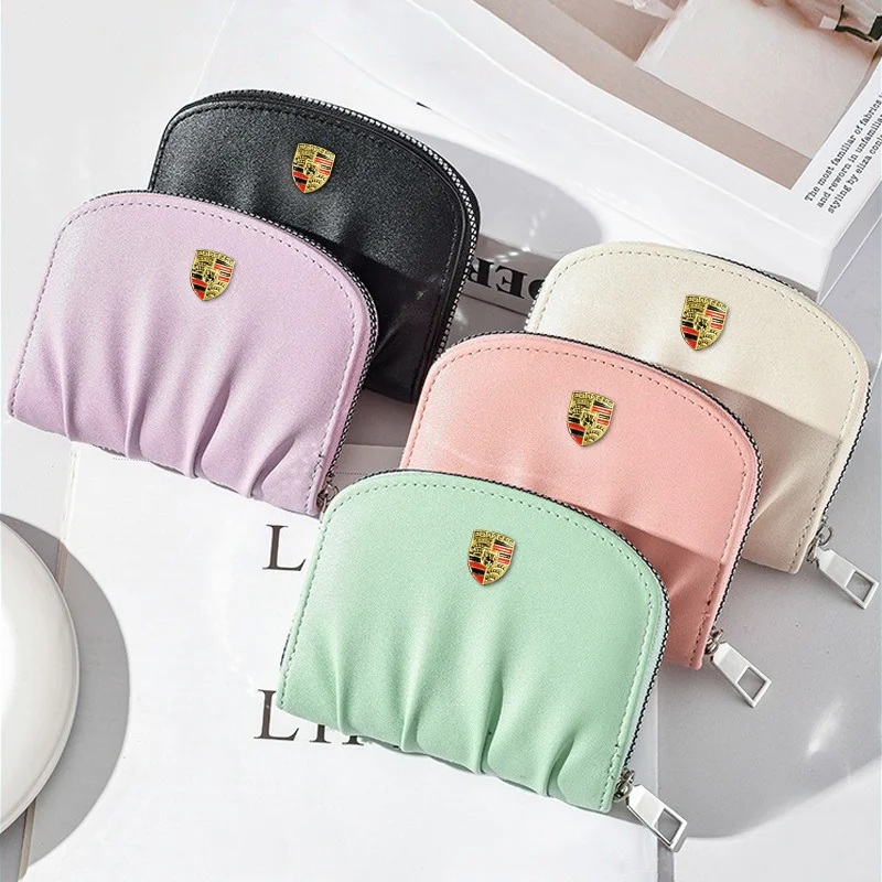 Fashion Leather Car Wallet Three-dimensional Metal Logo Purses For Porsche 911 Cayenne Carrera-GT 928 Panamera Boxster Macan 918