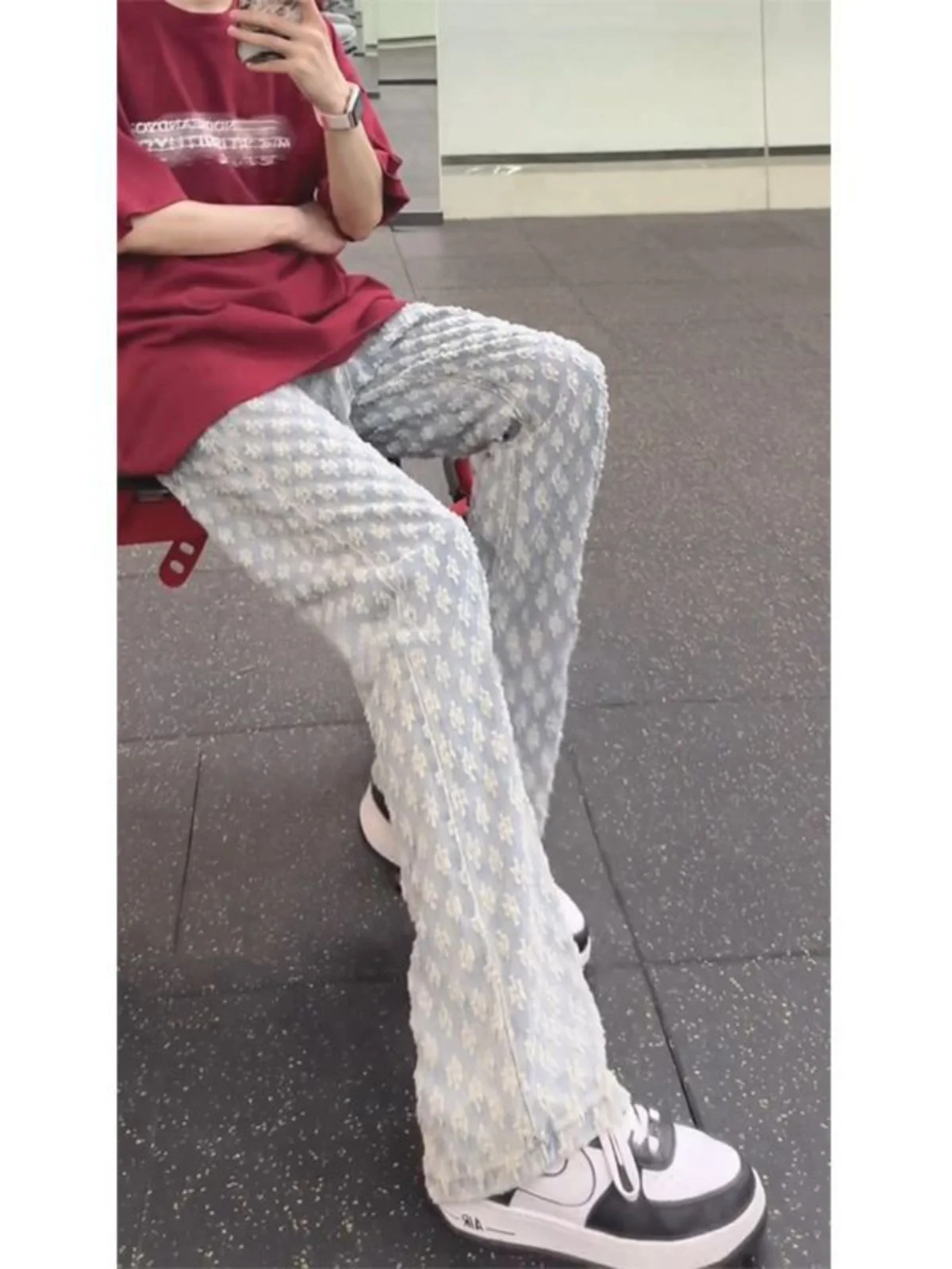 

Мужские летние модные джинсы с высокой талией, прямые, слегка расклешенные, с цветочным принтом, повседневные, удобные, из денима, для высоких мужчин