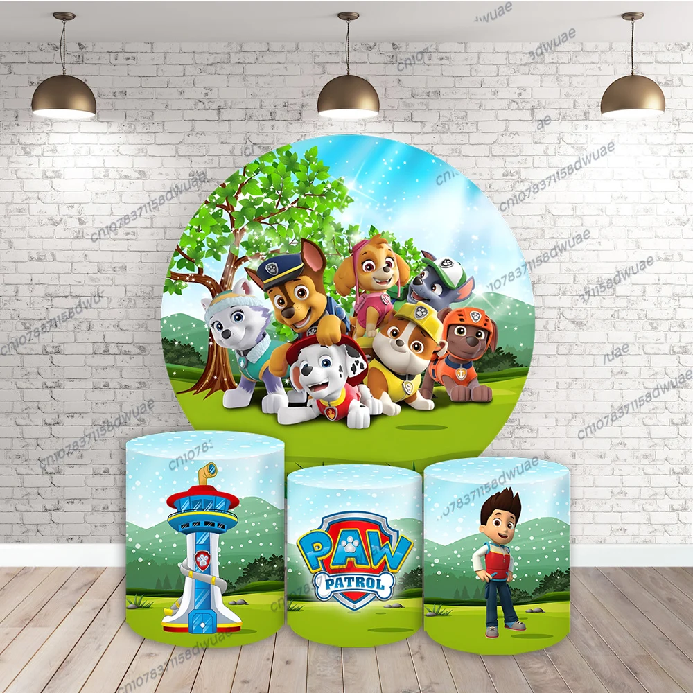 

Paw Patrol Birthday Party Photo Backdrop Baby Shower Photography Backdrop Round&Cylinder Cover Photo Background