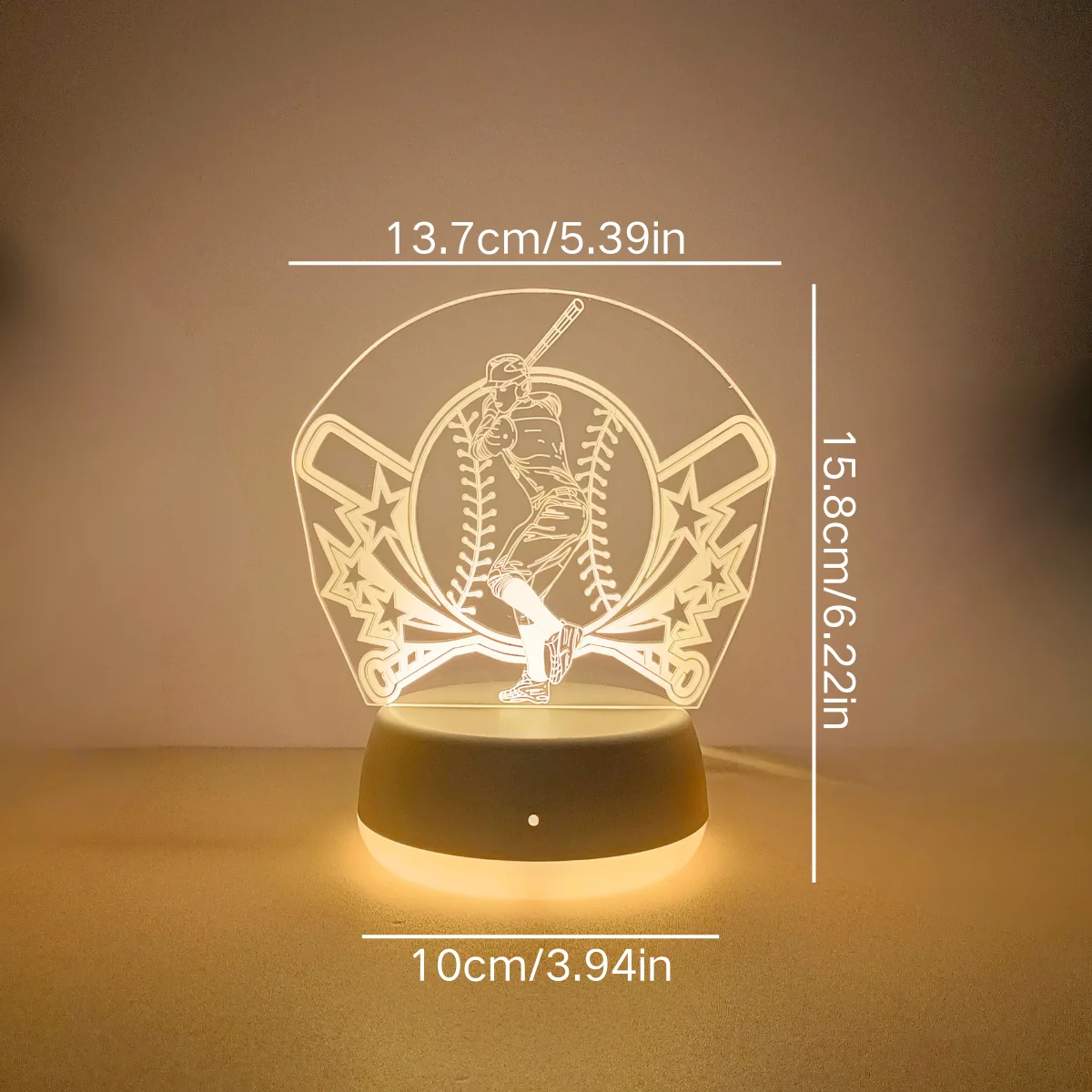 1 قطعة ضوء ليلي ثلاثي الأبعاد على شكل بيسبول، ضوء ليلي على طراز رياضي حيوي، ضوء ديكور منزلي، مصدر طاقة USB، تحكم في التبديل