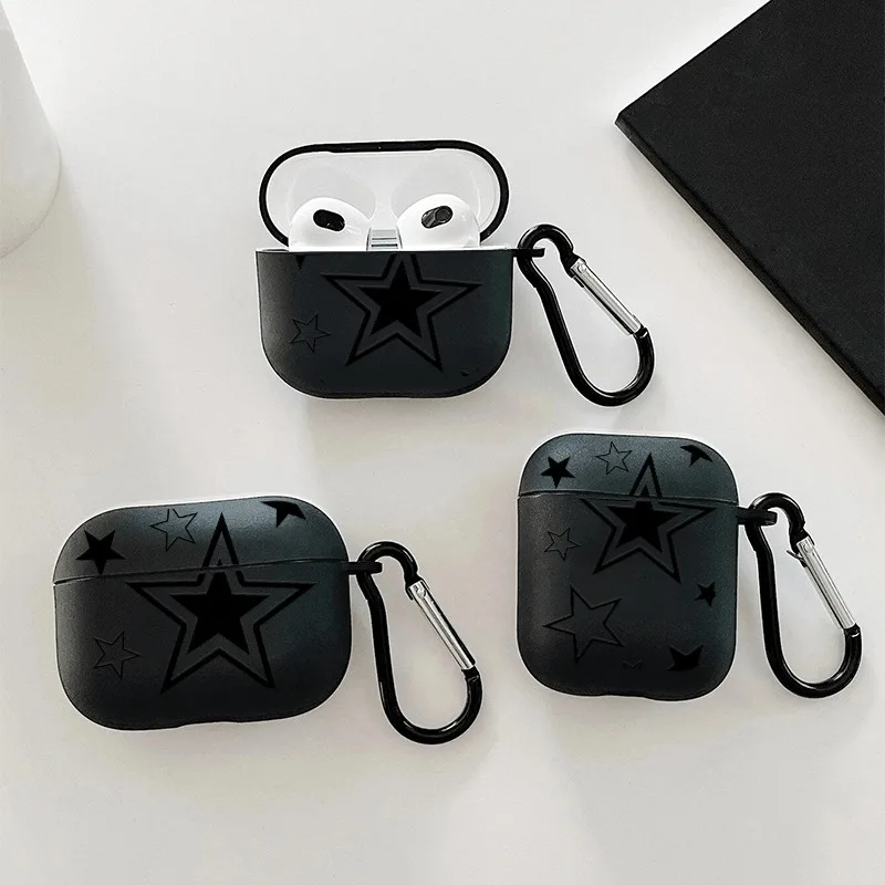 Black Stars Suitable for Airpods1/2/3/4/Pro2 Earphone Protective Case New Wireless Earphone Case with Key Chain Boys and Girls