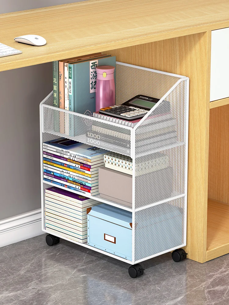 under-Table Shelf Book File Storage Cabinet beside Desk Desk Trolley Desk Bottom Bookcase Movable with Wheels