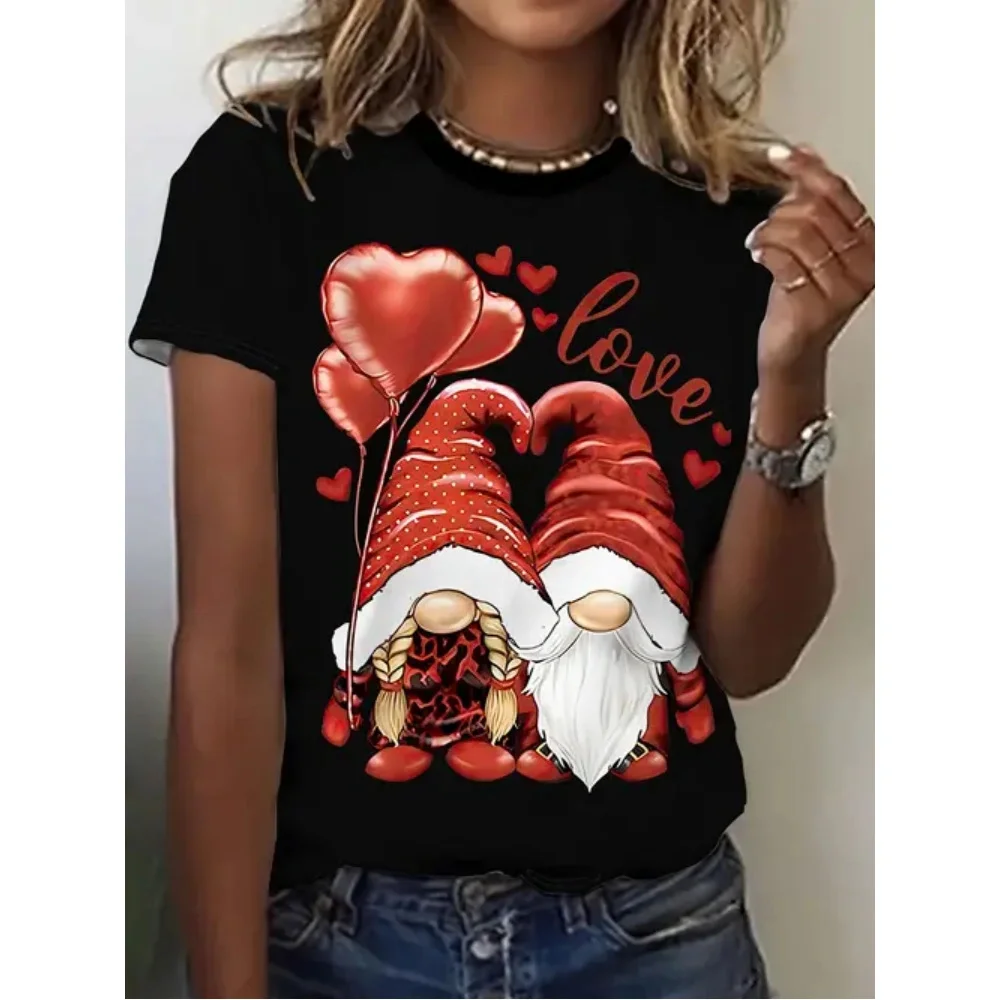 Camiseta con estampado de Papá Noel para mujer, ropa de calle Harajuku de Navidad, Top de manga corta con cuello redondo, regalo de Año Nuevo, camisetas de gran tamaño