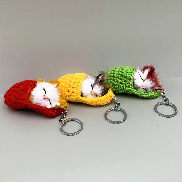 Korean Cute Sleeping Cat Keychain Slippers Cat Plush Bag Pendant Car Package Hanging Simulation Animal Small New Year Gift
