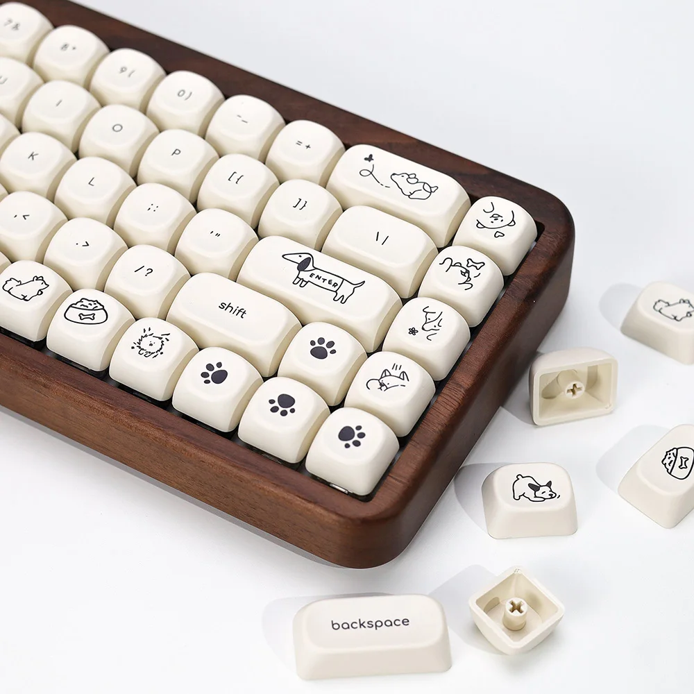 milky-white-dog-cat-bear-keycaps-124-keys-pbt-thermal-sublimation-multi-language-moa-profile-for-mechanical-gaming-keyboard