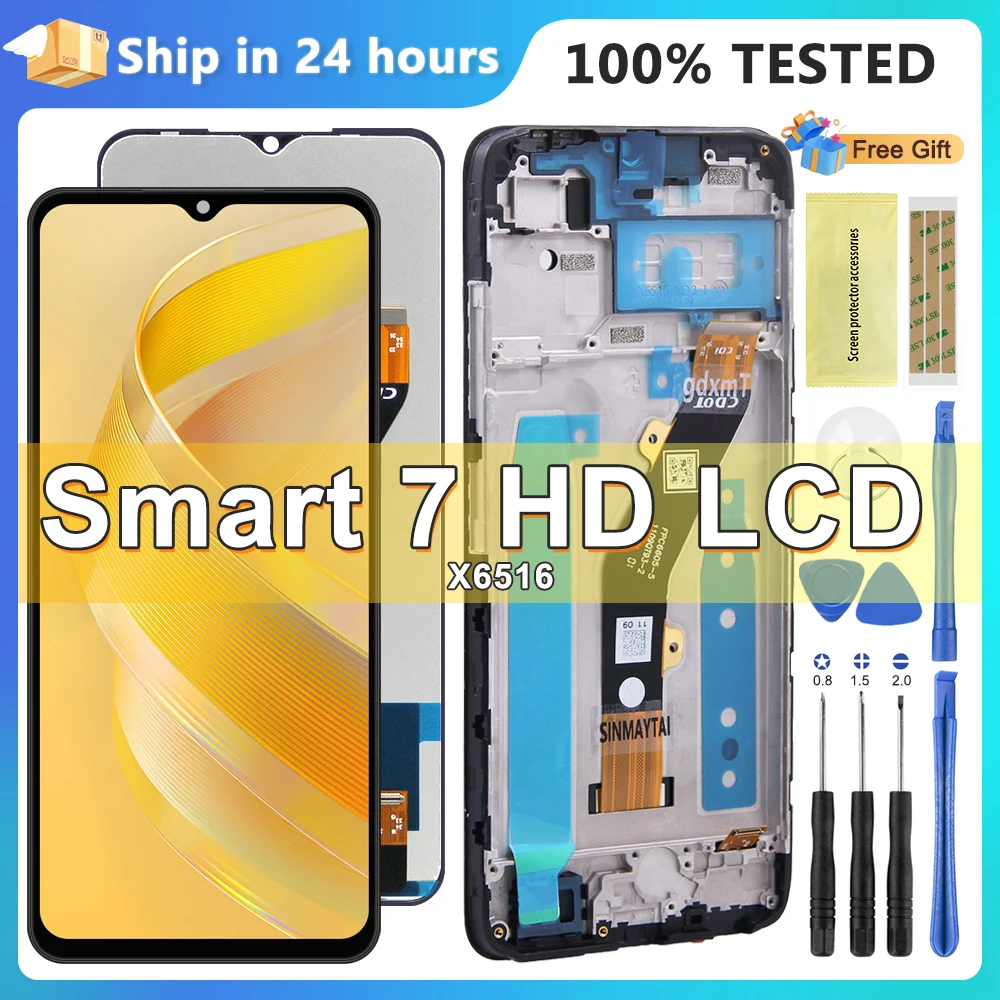 

6,6 "для Infinix Smart 7 X6515 Smart7 HD X6516 ЖК-дисплей с цифровым преобразователем сенсорного экрана в сборе, запасные части с рамкой