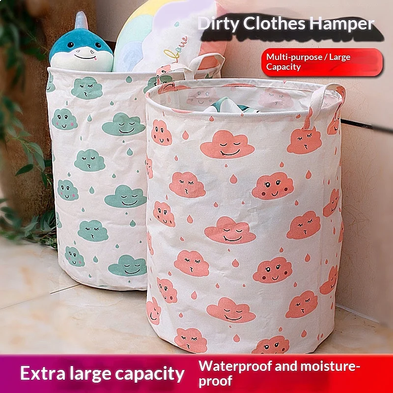 Source Manufacturer Waterproof Cotton Linen Laundry Basket for Dirty Clothes Toy Storage