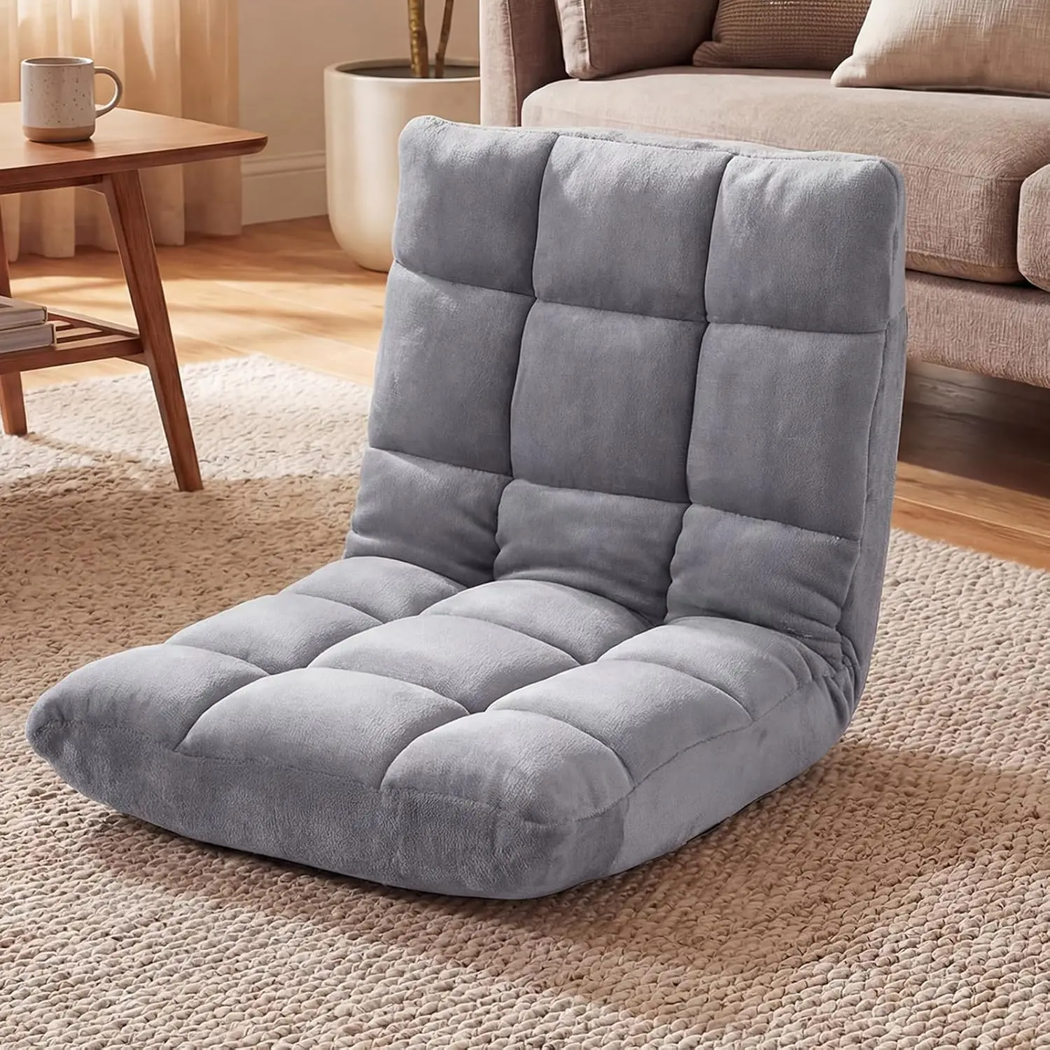 

Floor Chair with 14-Position Adjustable Backrest, Soft Flannel Couch Recliner, Heavy Duty Metal Support Folding Gaming Floor