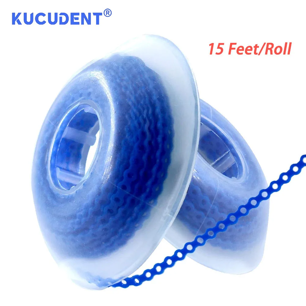 KUCUDENT 15 Feet/Roll Dental Orthodontic Power Chain Long/Short/Continuous Elastic Ultra Powerchains Ligatures Rubber Bands