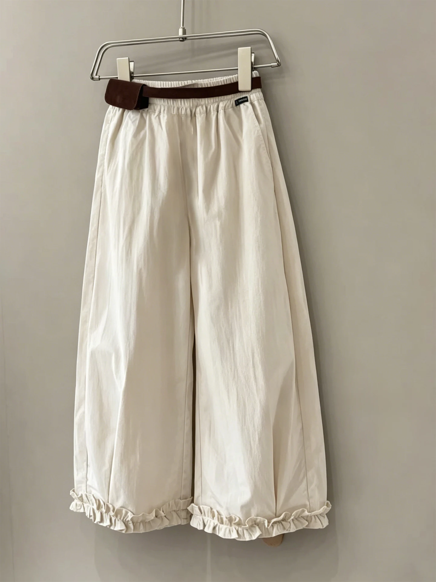 

Girls Casual Wide Leg Pants Loose Fit Fashionable Summer Wear Wood Grain Detail Elastic Waist Long Trousers for Kids