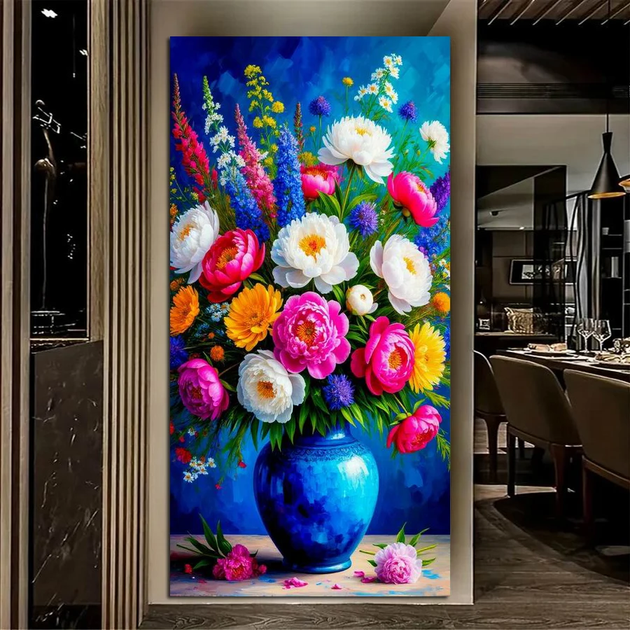 

Colorful Peony Vase Large Size New Diy Diamond Arts Painting Kits Flowers Full Drill Mosaic Embroidery Pictures Wall Decor
