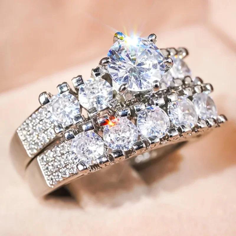 Huaya مشرق زركونيا زوج من 2 قطعة مجموعات خواتم للزوجين المشاركة خاتم كلاسيكي موضة جديدة المد الملحقات