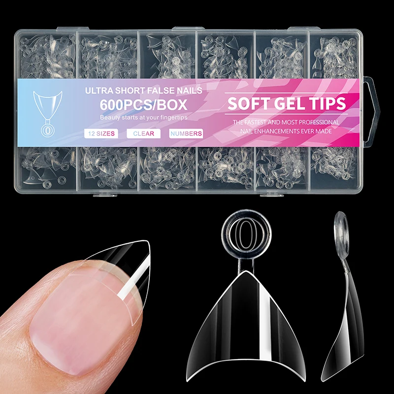 600Pcs Full Cover Press On Nail Tips Stiletto Almond Square Coffin French False Fake Soak Off Gel Nail Extension Tips Capsule