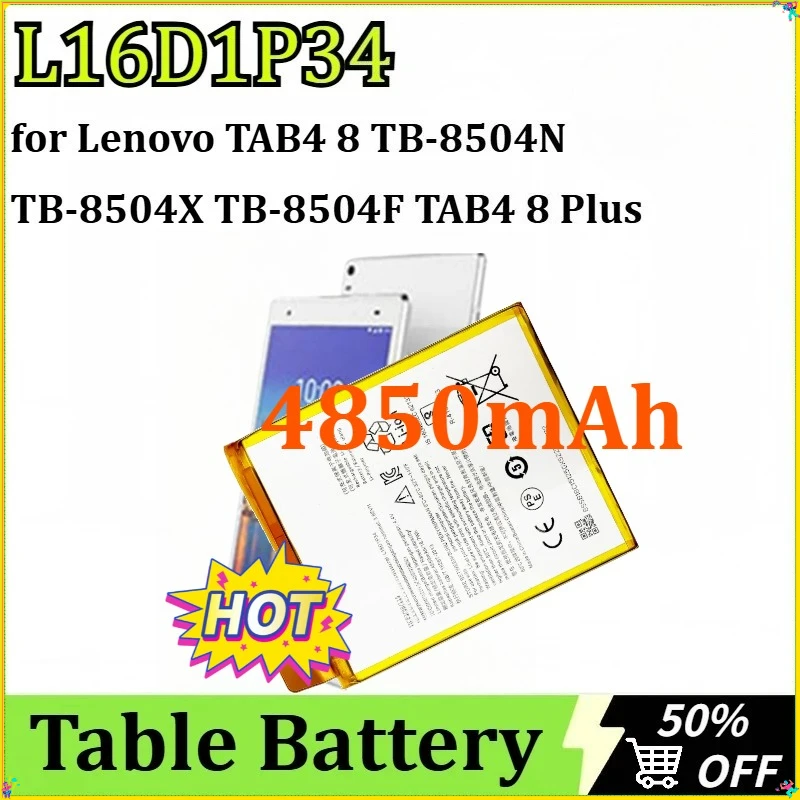 

For Lenovo TAB4 8 TB-8504N TB-8504X TB-8504F TAB4 8 Plus TB-8704F New L16D1P34 Table Battery High-Capacity Batteries 4850mAh