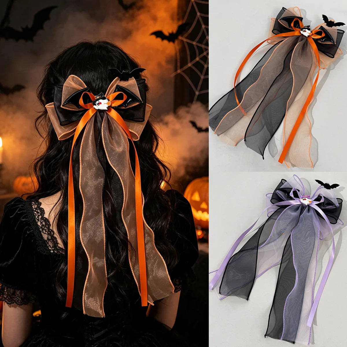 20-pinces-a-cheveux-en-organza-avec-longues-pampilles-et-nœuds-pour-femmes-et-filles-accessoires-de-coiffure-pour-fete-d'halloween-lot-en-gros
